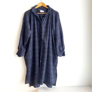 Gallego Desportes Blue Grey Plaid Red Cross Long Shirt Dress M